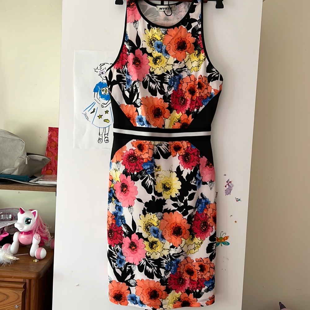 NWT MYSTIC FLORAL BODYCON STRETCH DRESS LARGE L